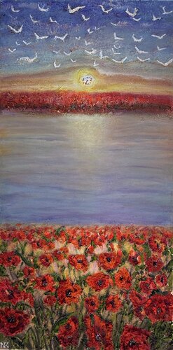 Meditation on Time. Landscape with a One-hand Watch. von Natalia Kutova, Malerei kaufen auf Singulart