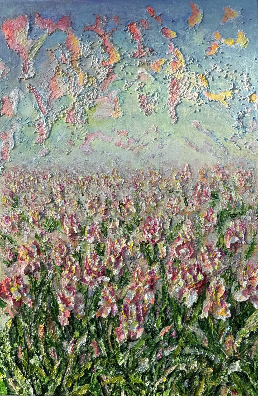 Echoes of Pink Irises Natalia Kutova Originalgemälde zu verkaufen