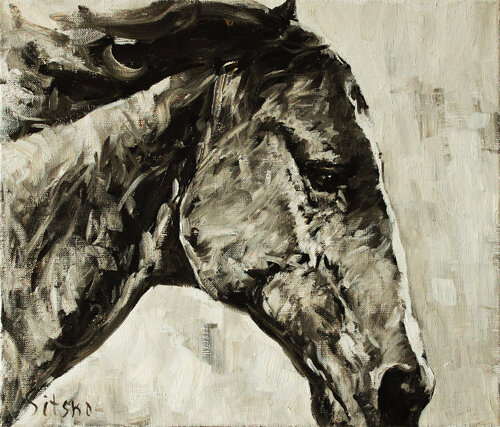 Black and White V. Horse series van Andrei Sitsko, Schilderij te koop op Singulart