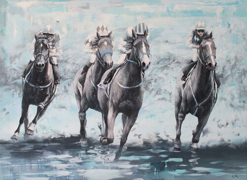 Blue light. Horse racing. par Andrei Sitsko, Peinture en vente sur Singulart