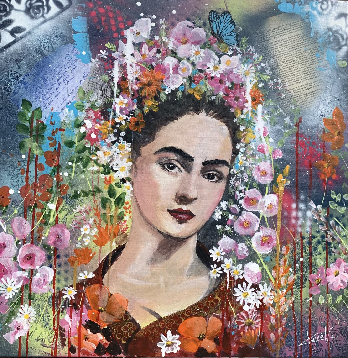 Frida, la jeune fille aux fleurs Claire Morand Dipinto originale in vendita