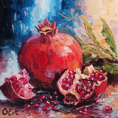 Embracing the Beauty of Sicilian Pomegranates van Oksana Siciliana, Schilderij te koop op Singulart