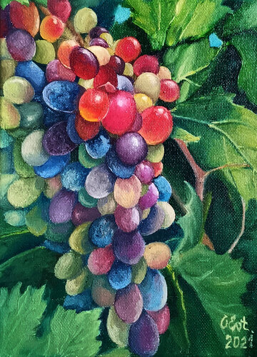 Sunny grapes. Sicily van Oksana Siciliana, Schilderij te koop op Singulart