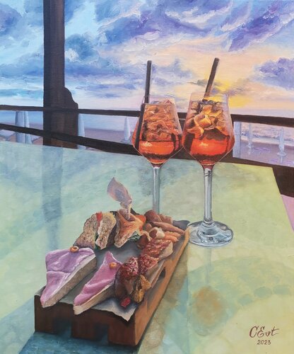 Sunset at the Aperol Spritz von Oksana Siciliana, Malerei kaufen auf Singulart