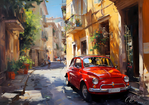 Vintage Fiat 500 in Palermo's Charm. Iconic car. Sicily Oksana Siciliana