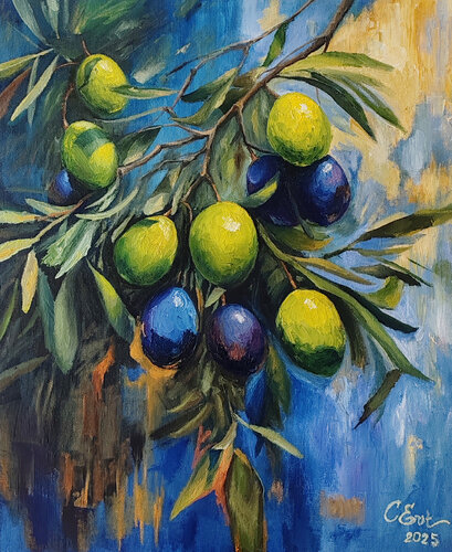 Olive Twilight Symphony van Oksana Siciliana, Schilderij te koop op Singulart