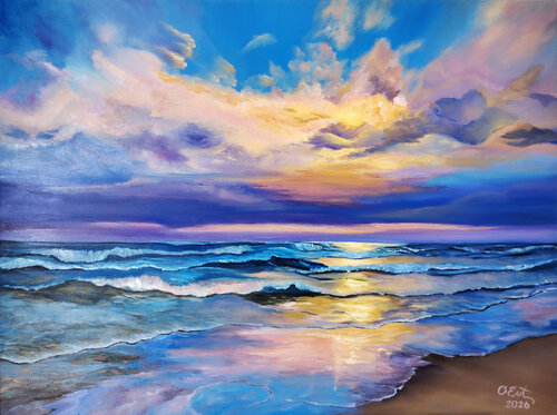 Sea of Sunsets. Campofelice di Roccella de Oksana Siciliana, Pintura a la venta en Singulart