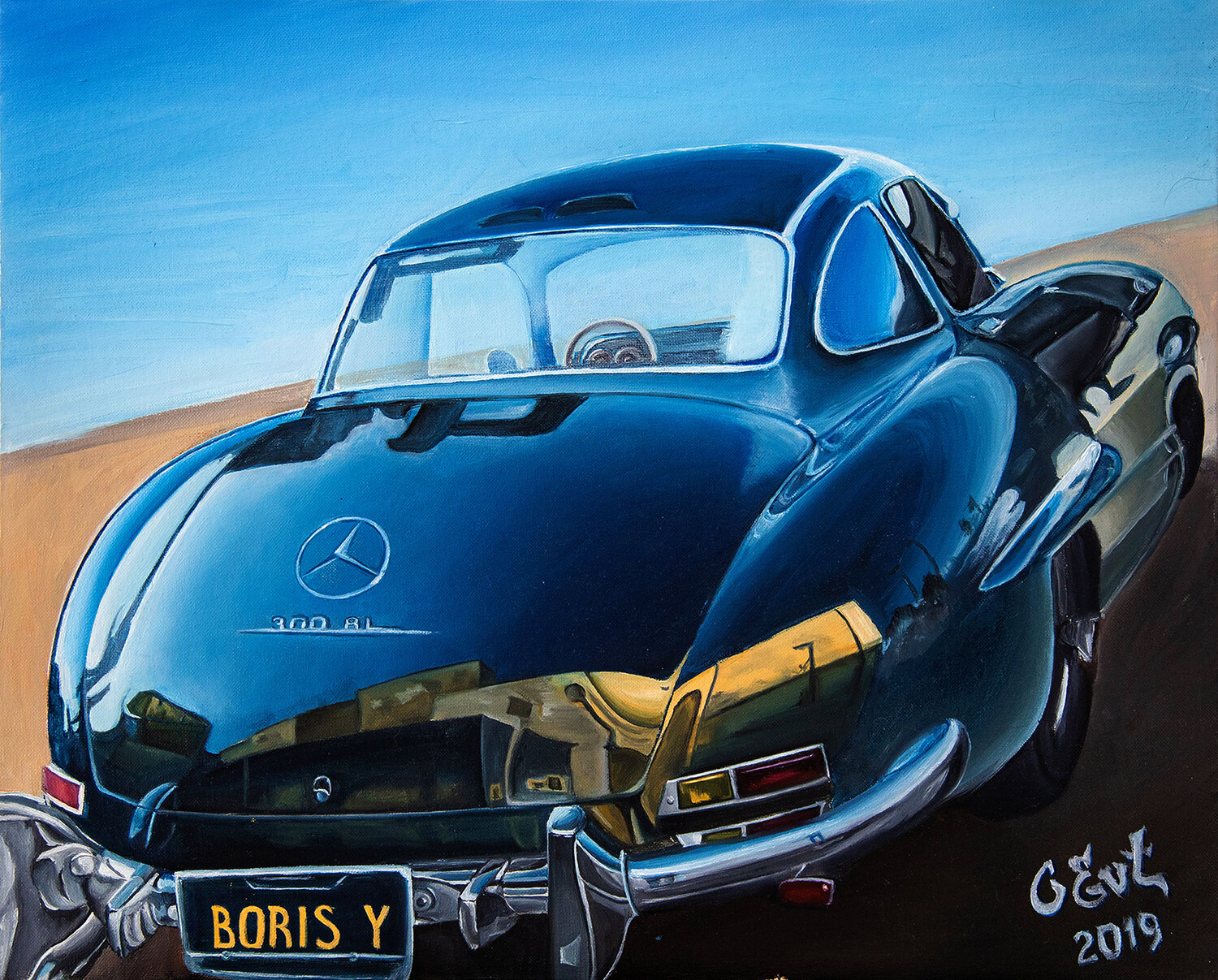 Mercedes-Benz 300 SL 1954 Oksana Siciliana Originalgemälde zu verkaufen