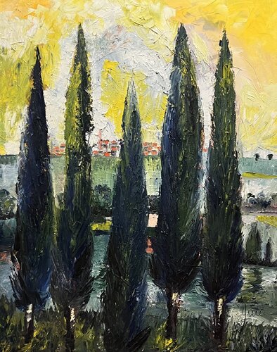 Italy the 5 Zypressen von Nicola Quici, Malerei kaufen auf Singulart