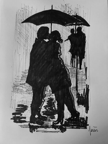 Innamorati  in pioggia par Nicola Quici, Dessin en vente sur Singulart