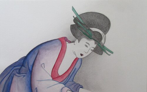 Portrait de femme (inspiré par l'estampe japonaise) van Artiste H. E., Werk op papier te koop op Singulart