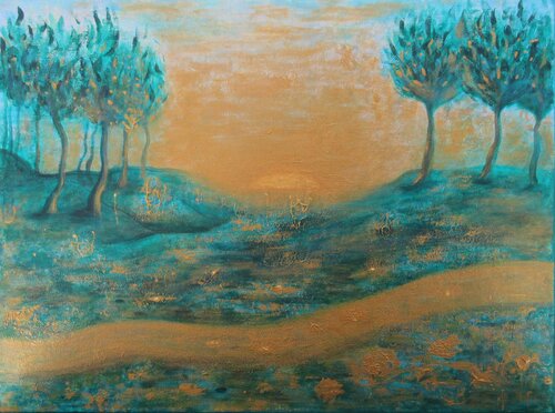 Forêt et coucher de soleil di Artiste H. E., Pittura in vendita su Singulart