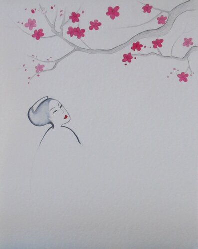 Femme japonaise aux fleurs de Artiste H. E., Pintura a la venta en Singulart
