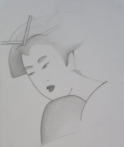 Portrait de femme japonaise von Artiste H. E., Zeichnungen kaufen auf Singulart