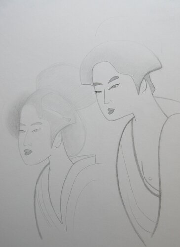 Deux femmes japonaises van Artiste H. E., Tekening te koop op Singulart