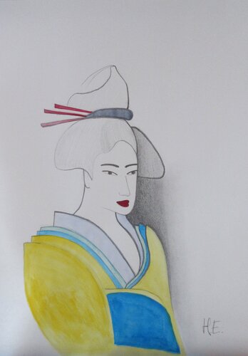 Portrait de femme en kimono par Artiste H. E., Œuvre sur papier en vente sur Singulart