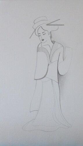 Femme japonaise en kimono van Artiste H. E., Werk op papier te koop op Singulart