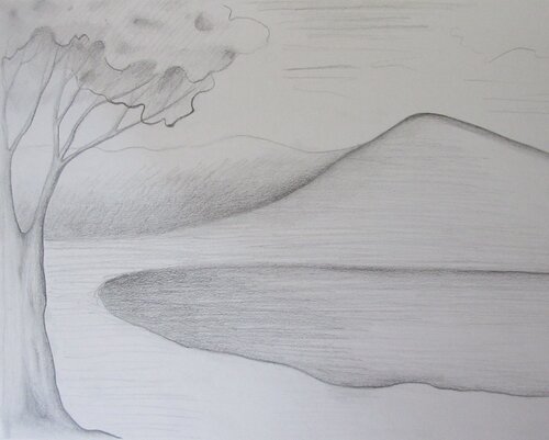 Lac avec montagne et arbre de Artiste H. E., Pintura a la venta en Singulart