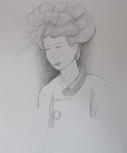 Portrait d'une beauté asiatique von Artiste H. E., Zeichnungen kaufen auf Singulart