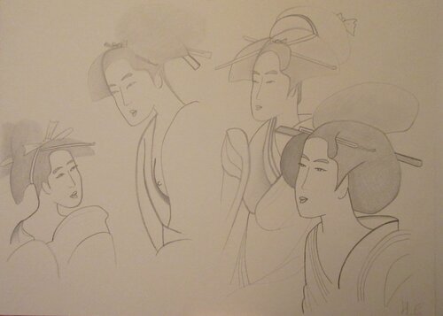 Quatre femmes asiatiques von Artiste H. E., Zeichnungen kaufen auf Singulart
