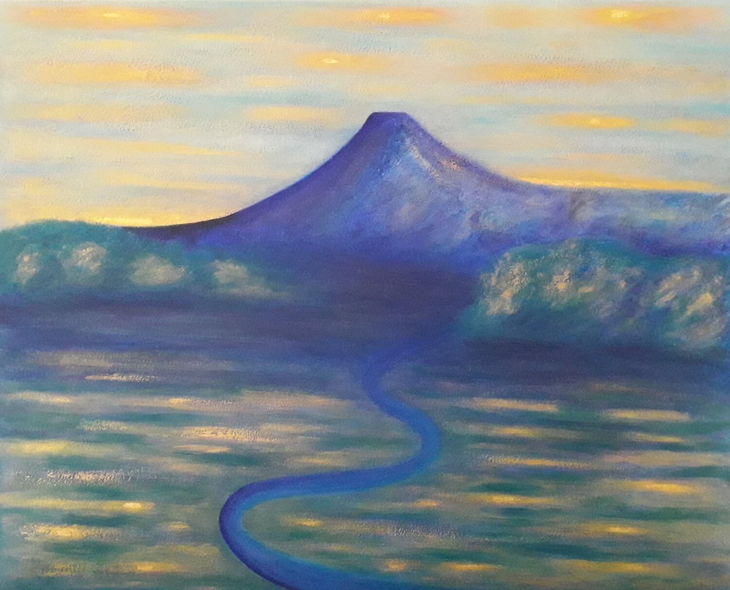 Rouleau montagne et rivière Artiste H. E. Originalgemälde zu verkaufen