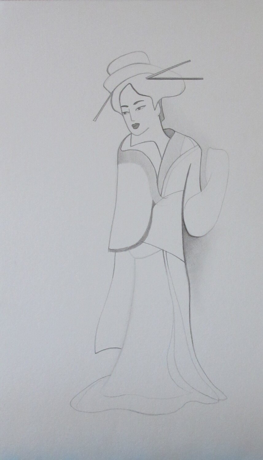 Femme japonaise en kimono Artiste H. E. Werk auf Papier zu verkaufen