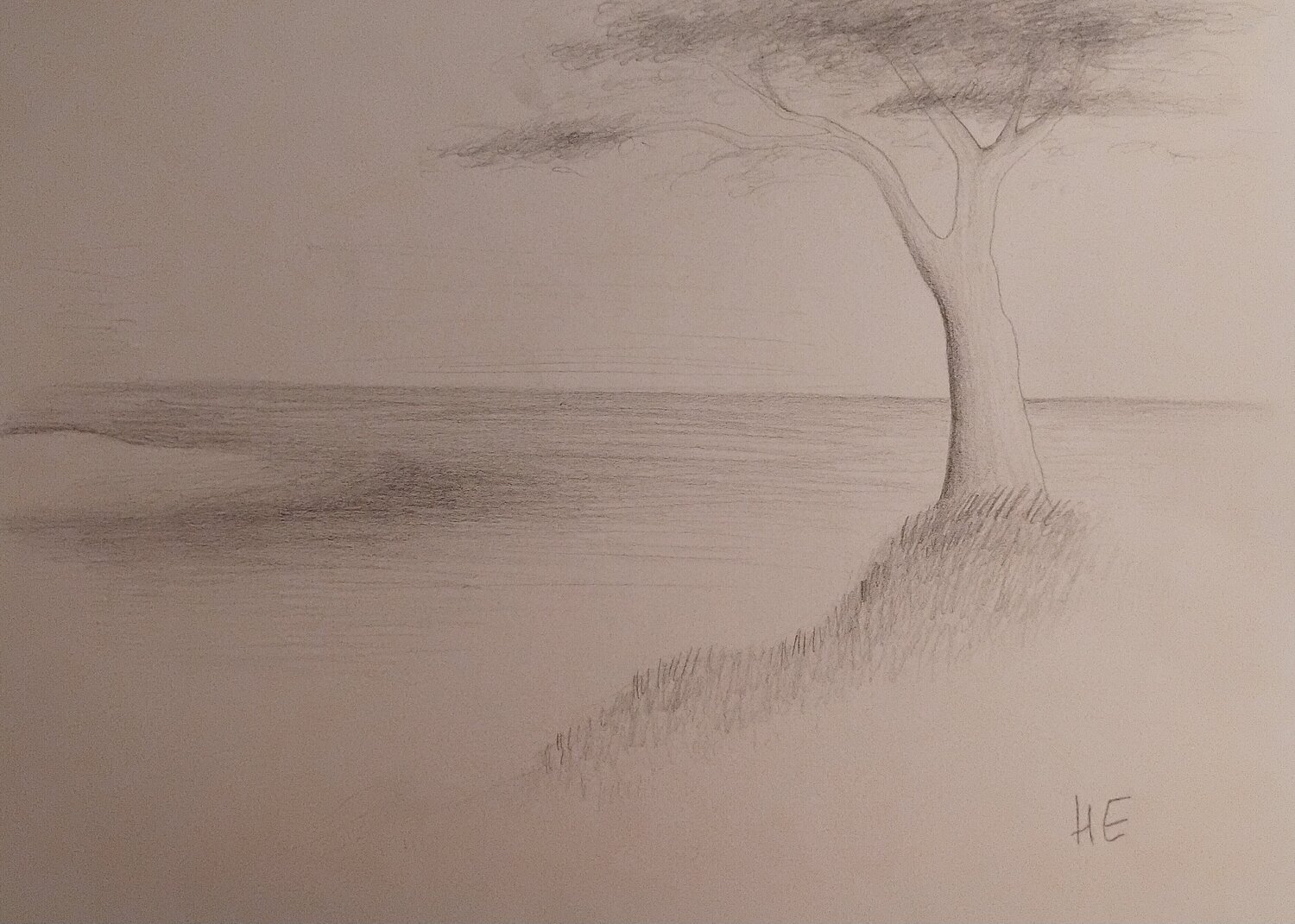 Paysage à l'arbre et aux herbes Artiste H. E. Originalgemälde zu verkaufen