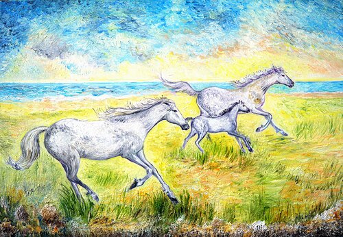 La Course Folle - Camargue van Marie-Claude ELLHËA, Schilderij te koop op Singulart