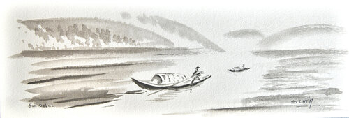 On the lake - Black Ink de Marie-Claude ELLHËA, Dibujo a la venta en Singulart