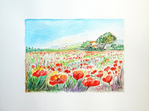 Coquelicots en Provence by Marie-Claude ELLHËA, Work on Paper for Sale on Singulart
