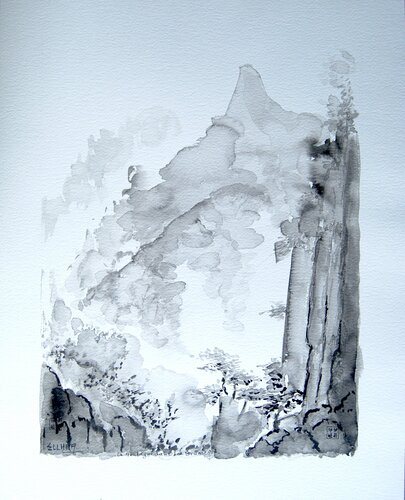 Montagne dans les Brumes - Mountain in the Mists van Marie-Claude ELLHËA, Tekening te koop op Singulart