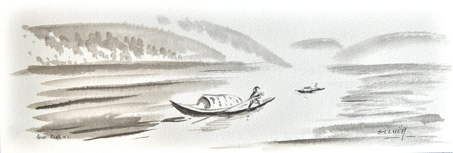 On the lake - Black Ink Marie-Claude ELLHËA Zeichnungen zu verkaufen