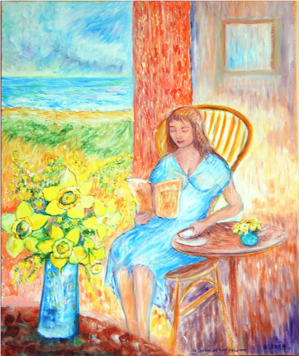 La Liseuse au Bord de la Mer Marie-Claude ELLHËA Originalgemälde zu verkaufen