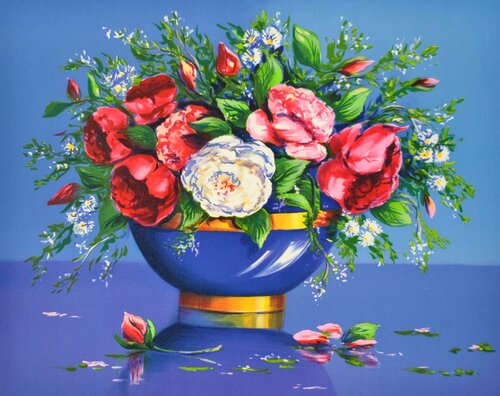 Vase bleu fleuri van Alain Ragaru, Afdruk te koop op Singulart