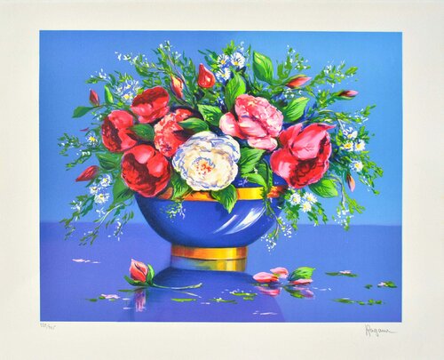 Vase bleu fleuri Alain Ragaru