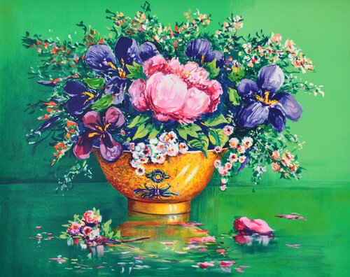 Vase doré fleuri Alain Ragaru