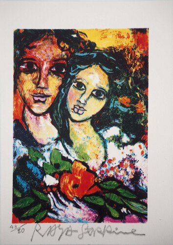 Le couple du soleil, Lithographie originale signée par Alain Sorkine, Édition en vente sur Singulart