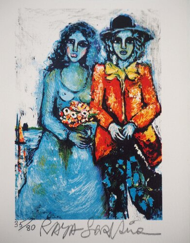 La mariée bleue, Lithographie originale signée par Alain Sorkine, Édition en vente sur Singulart