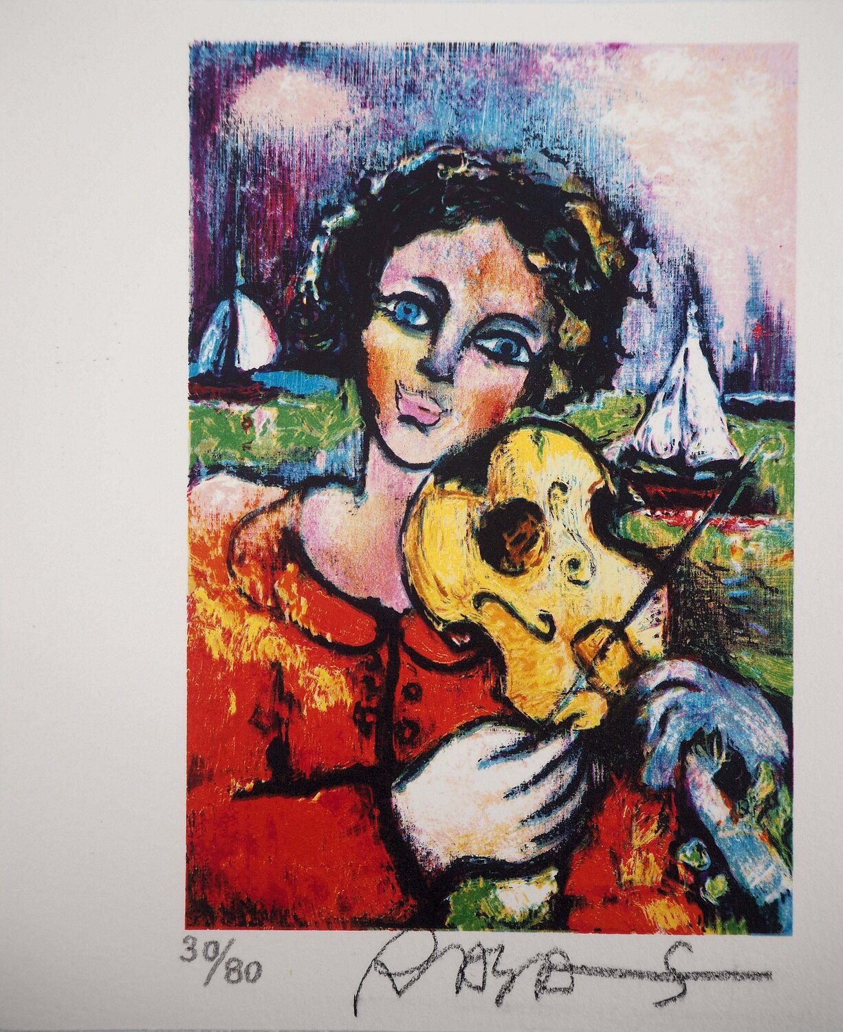 L’amoureux au violon, Lithographie originale signée Alain Sorkine Druck zu verkaufen