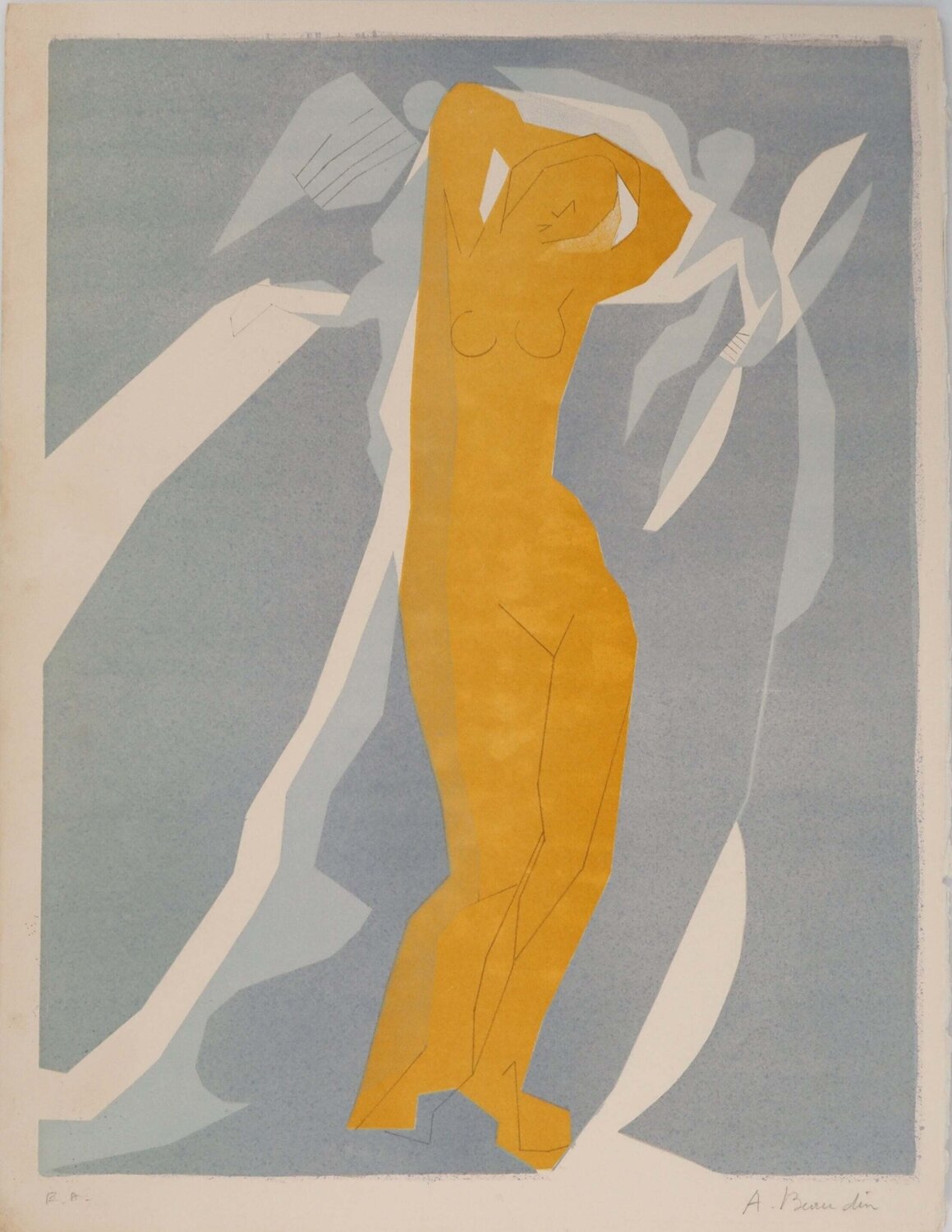 Nu de femme en jaune et bleu André Beaudin Druck zu verkaufen