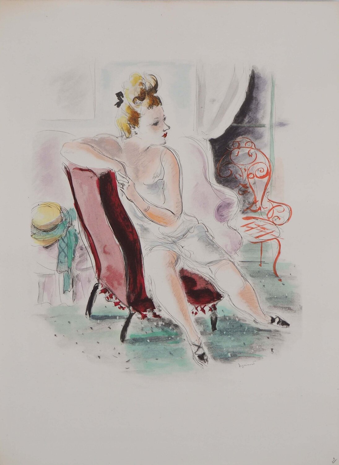 Nu au fauteuil rouge André Dignimont Afdruk te koop