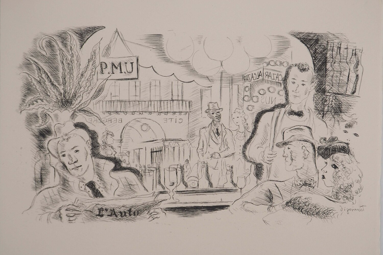 Au bar, Gravure originale signée André Dignimont Druck zu verkaufen