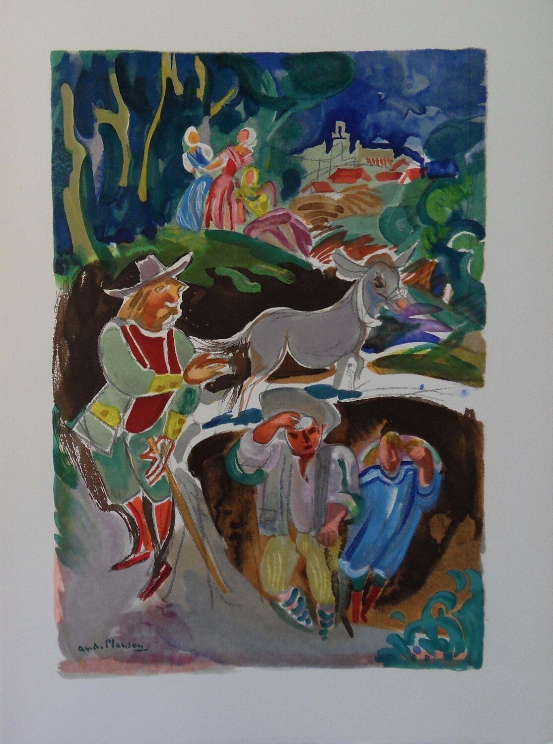 Promeneurs avec un âne André Planson Afdruk te koop