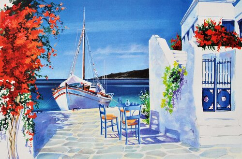 Bateau de pêche à Santorin by André Savy, Print for Sale on Singulart