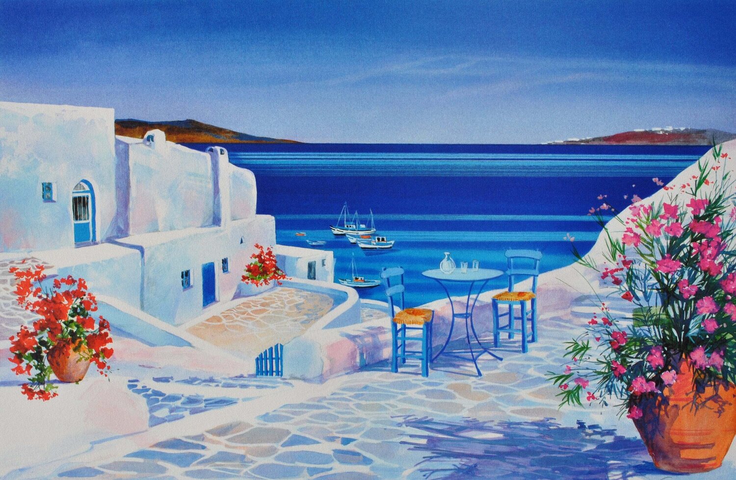 Terrasse à Santorin André Savy Stampa in vendita