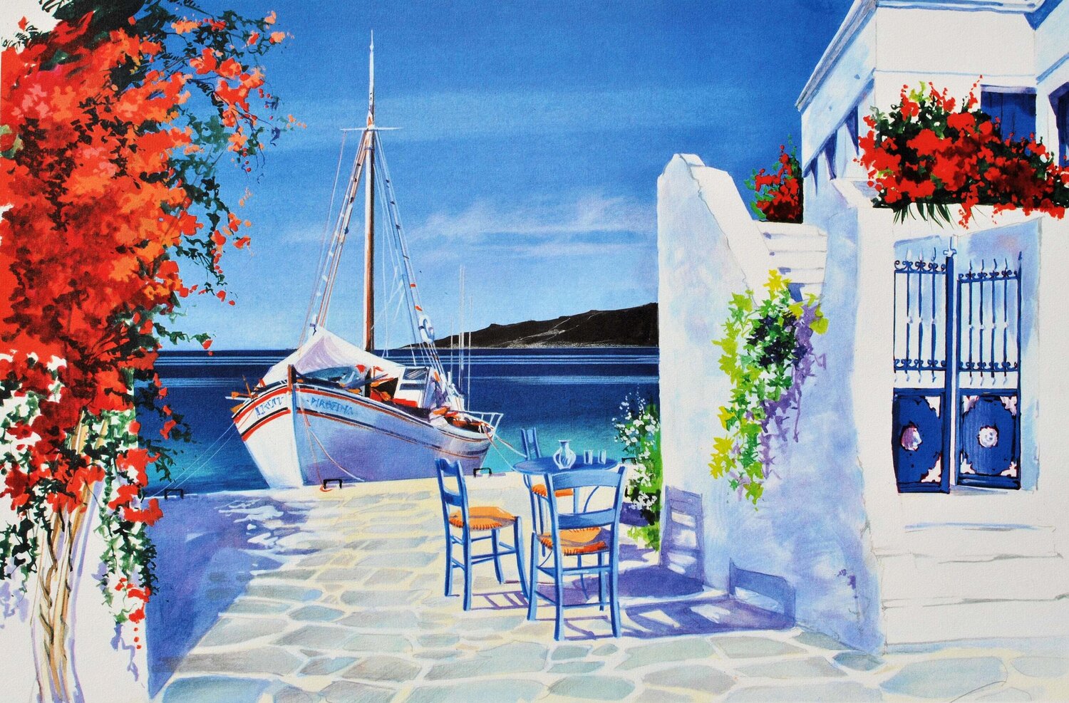 Bateau de pêche à Santorin André Savy Druck zu verkaufen