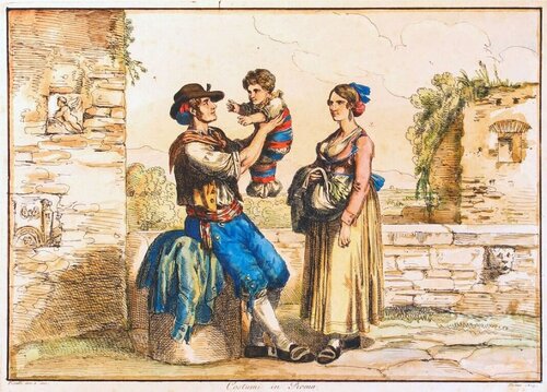 Ciociare vicino a Subiaco, passato Tivoli - Ciociarians near Subiaco, Tivoli past di Bartolomeo Pinelli, Stampa in vendita su Singulart