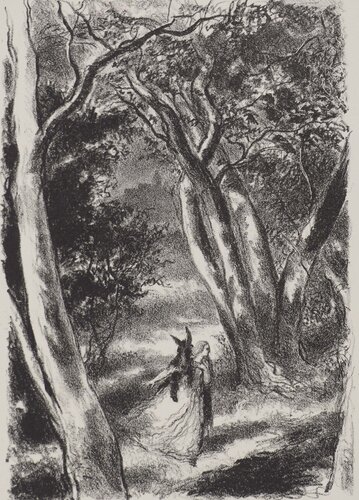 Peau d'Ane dans la forêt, Lithographie originale de Berthold Mahn, Impresión a la venta en Singulart
