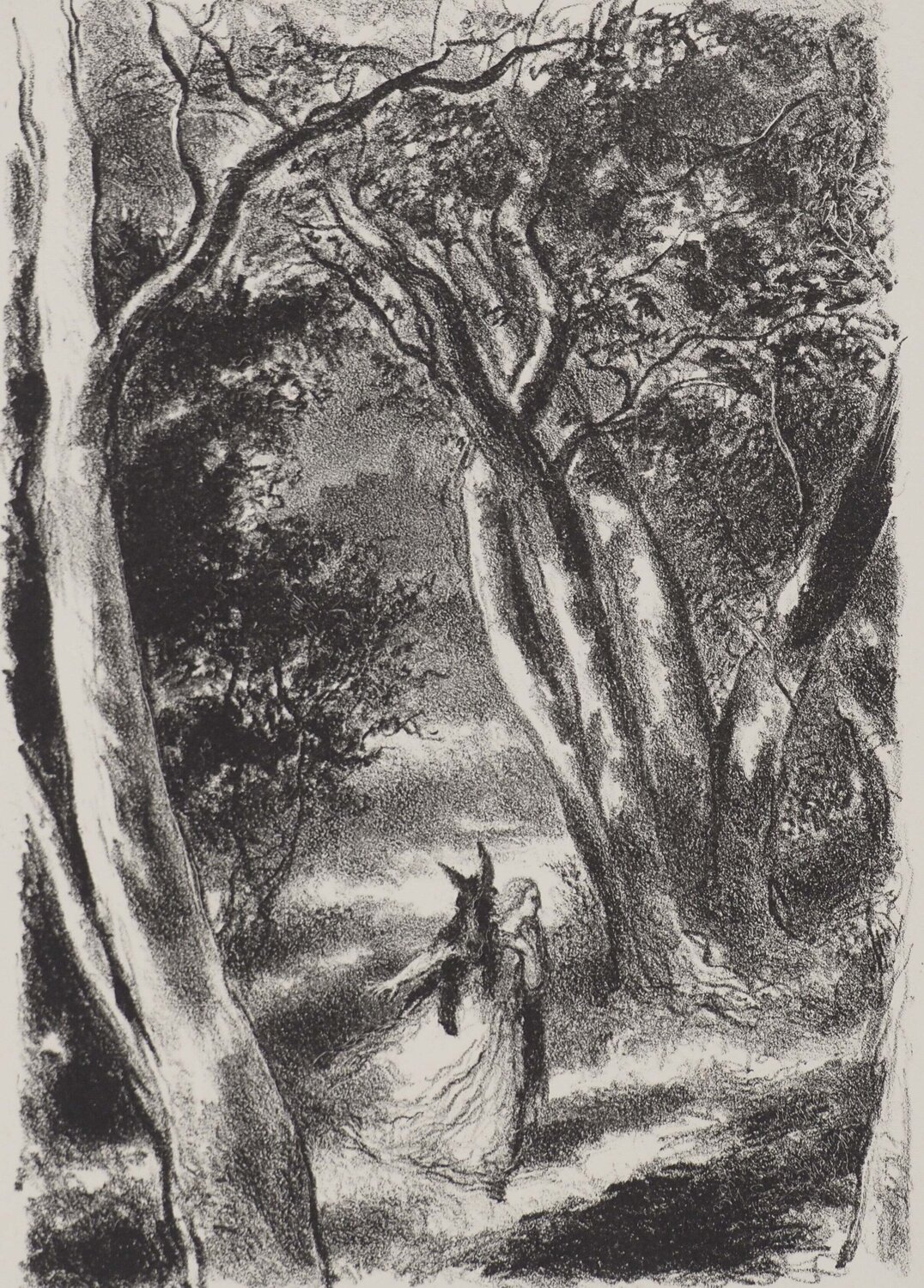 Peau d'Ane dans la forêt, Lithographie originale Berthold Mahn Impresión en venta