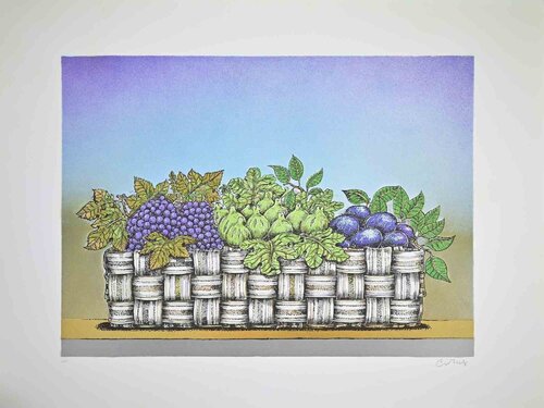 Still Life with Basket of Fruit by Bruno Caruso, Print for Sale on Singulart